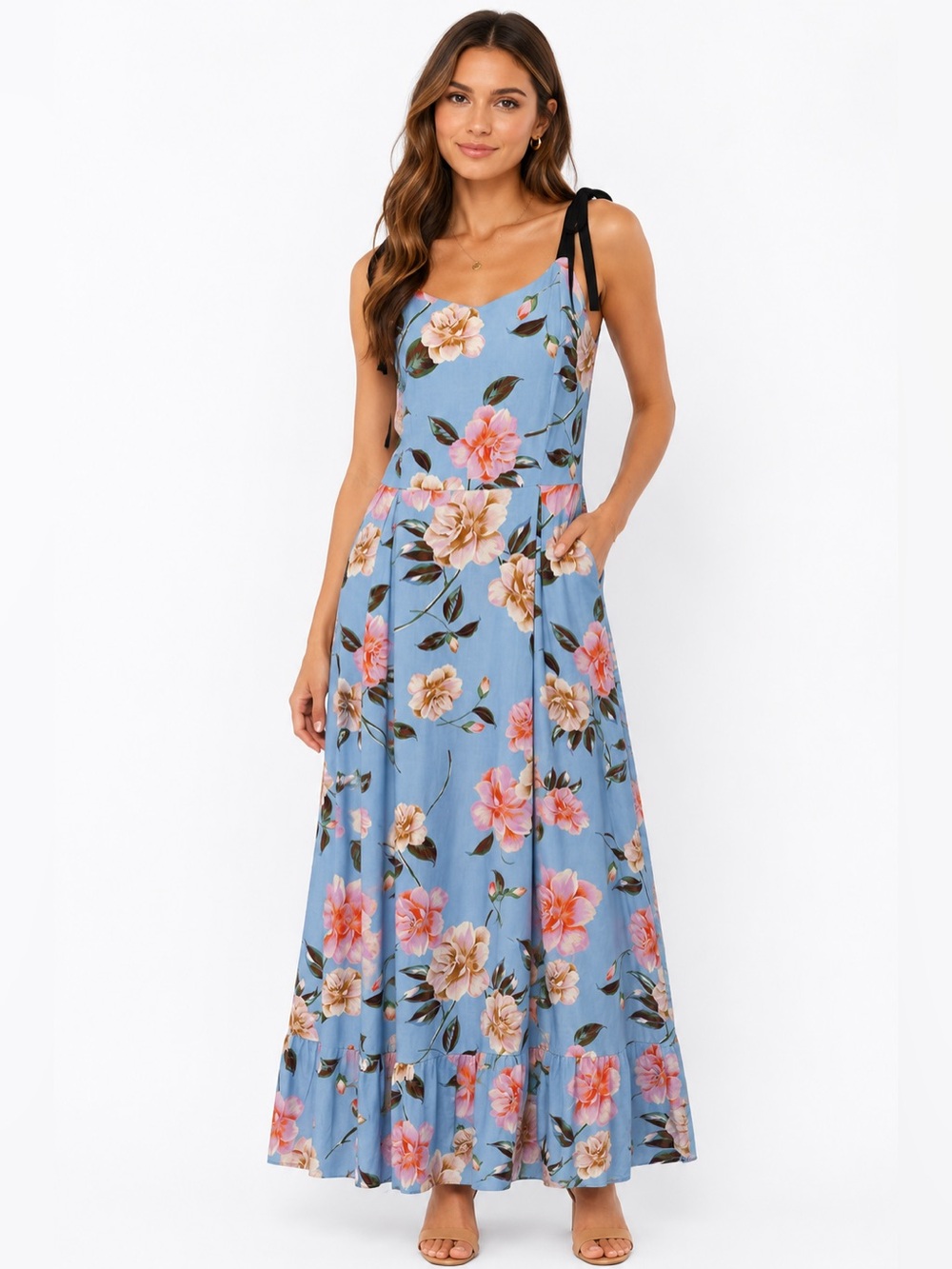 NWT Blue Floral Tie Strap Maxi Dress | Size Small 🌸